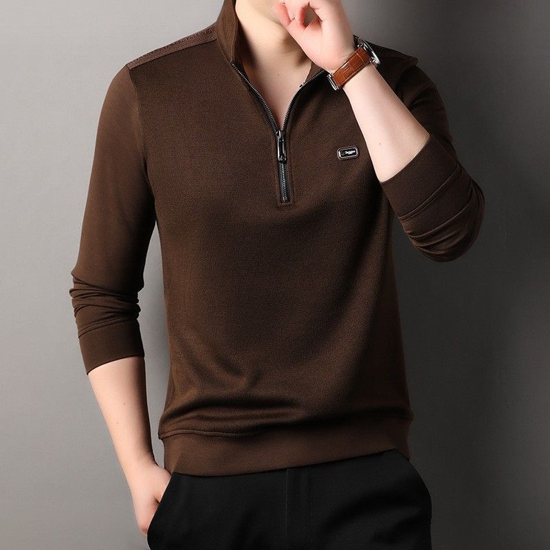 Top quality business knitted polo shirt men 1/4 zipper plain golf warm long sleeve polo shirt