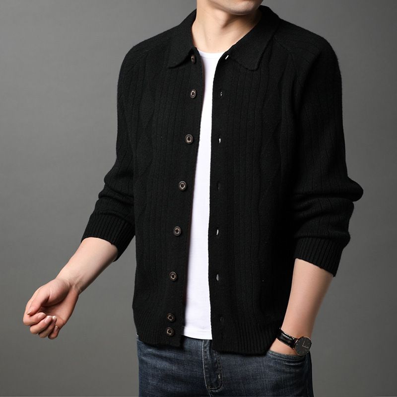Supply Wholesale Oversized Shirt Collar Sweater Cardigan Knitted Outer Wear Coat for Men's Coats