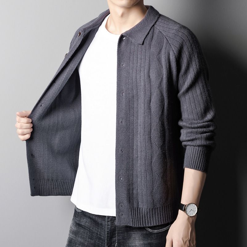 Supply Wholesale Oversized Shirt Collar Sweater Cardigan Knitted Outer Wear Coat for Men's Coats