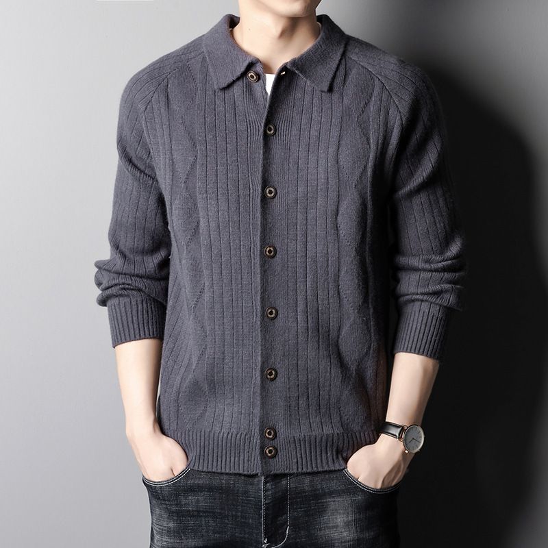 Supply Wholesale Oversized Shirt Collar Sweater Cardigan Knitted Outer Wear Coat for Men's Coats
