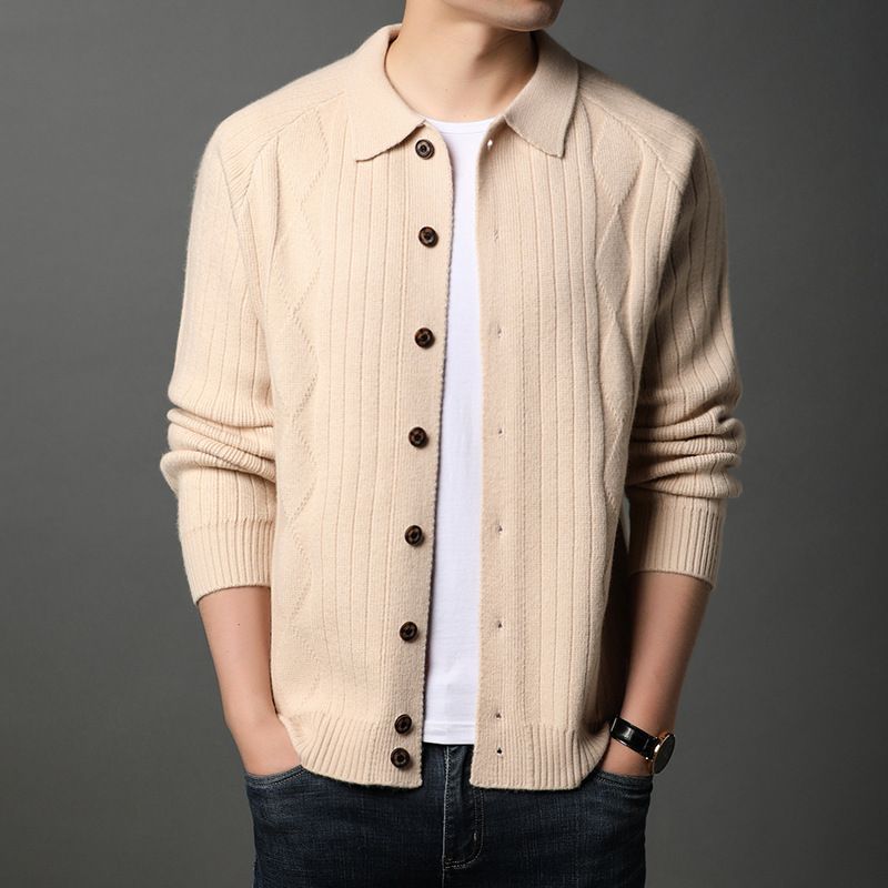 Supply Wholesale Oversized Shirt Collar Sweater Cardigan Knitted Outer Wear Coat for Men's Coats