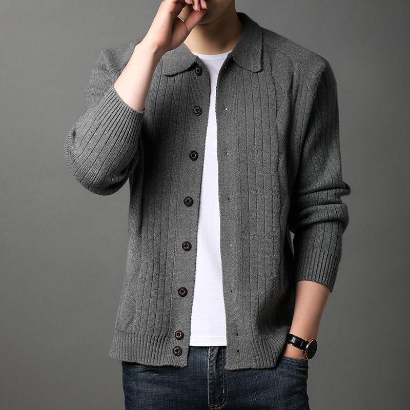 Supply Wholesale Oversized Shirt Collar Sweater Cardigan Knitted Outer Wear Coat for Men's Coats
