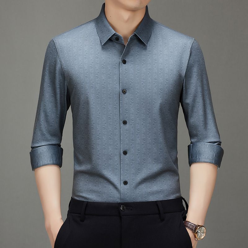 High quality warm and plush thick men's shirt for autumn and winter, brushed woolen fabric long sleeved lapel shirt