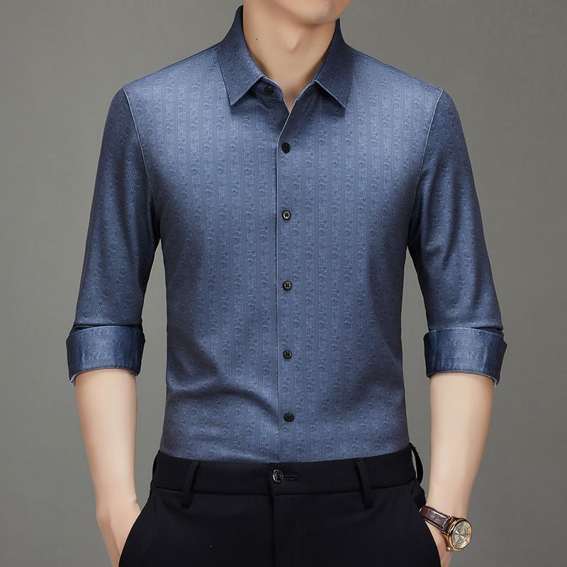 High quality warm and plush thick men's shirt for autumn and winter, brushed woolen fabric long sleeved lapel shirt
