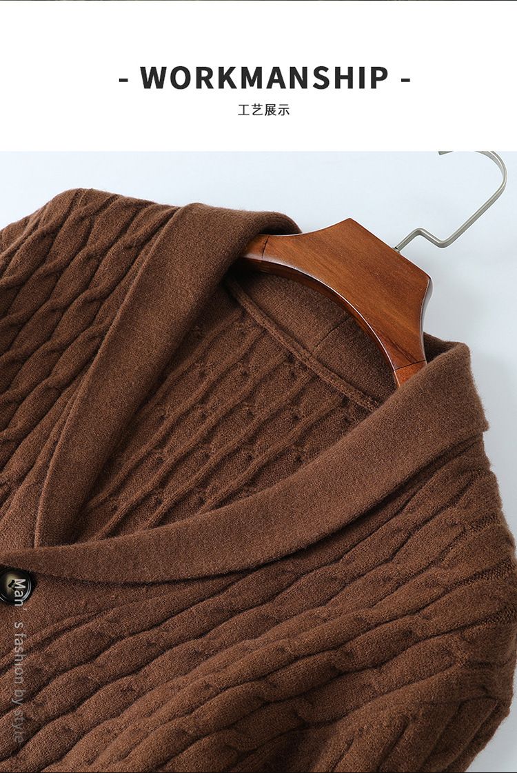 new Men's Cashmere Wool Shawl Neck Cardigan Button Down Cable Knitted wool Sweaters with Pocket Coats