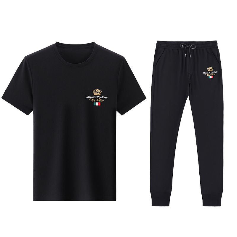 Factory hot selling summer suit track man t-shirt ice free breathable quick drying pure cotton sports men's short sleeved set Two-Piece Outfits