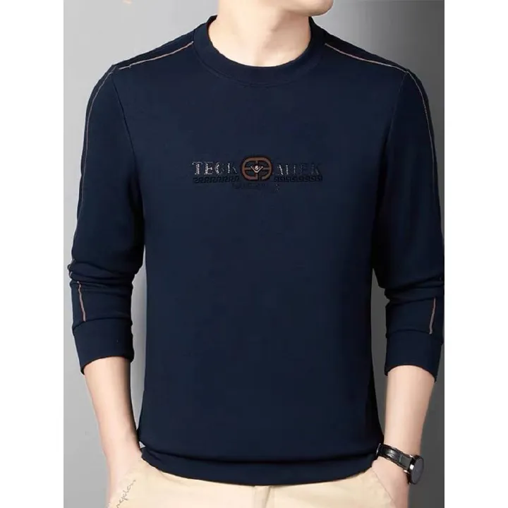 High Quality Autumn New Solid Color Round Neck Embroidered Sweater Fresh Business Fashion Man Sweatshirt T-Shirts
