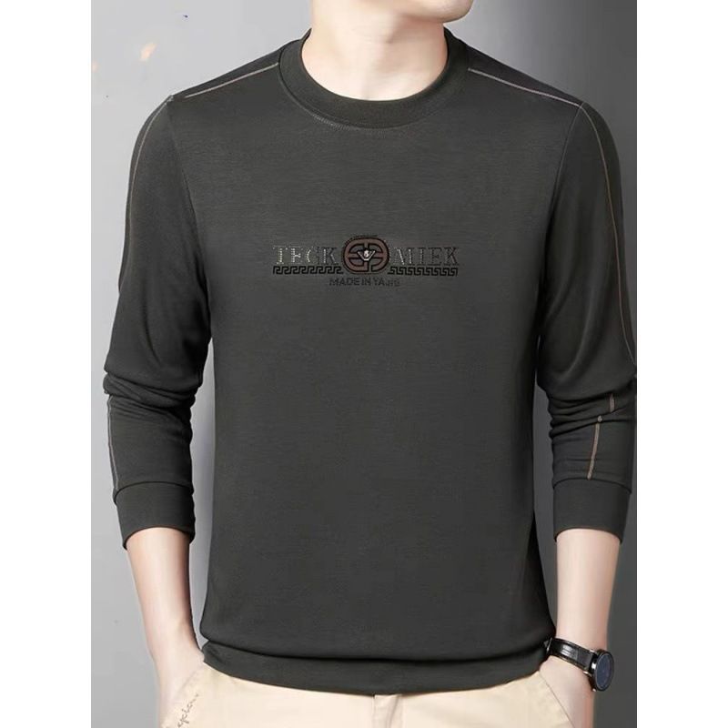 High Quality Autumn New Solid Color Round Neck Embroidered Sweater Fresh Business Fashion Man Sweatshirt T-Shirts