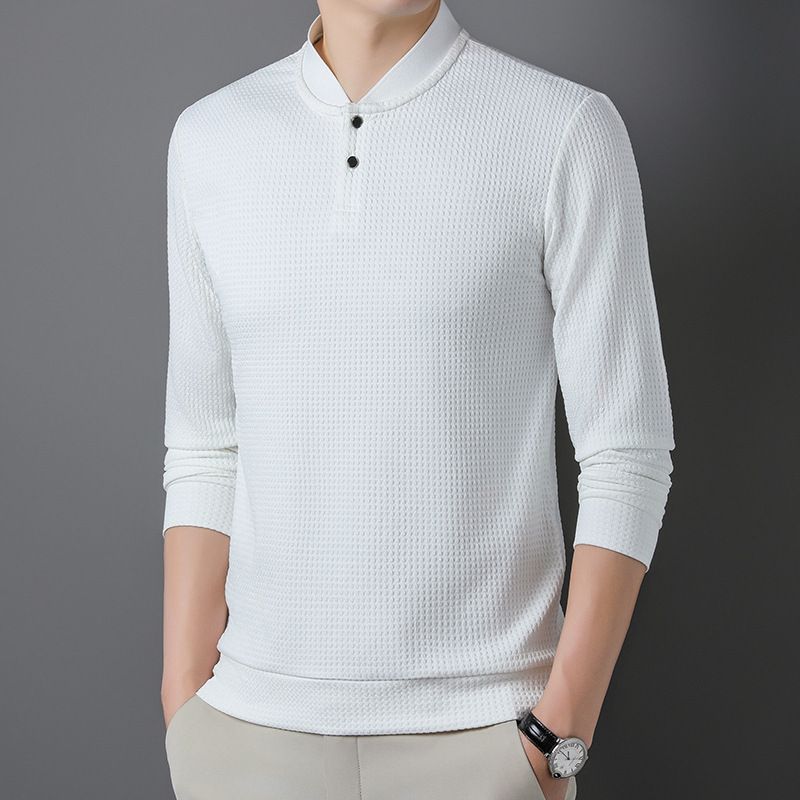 Autumn Men's 100% Polyester Fiber Solid Cotton Texture Puffer Hoodie Pullover Style Long Sleeved Lapel Shirt Loose Fit Spring  Sweaters