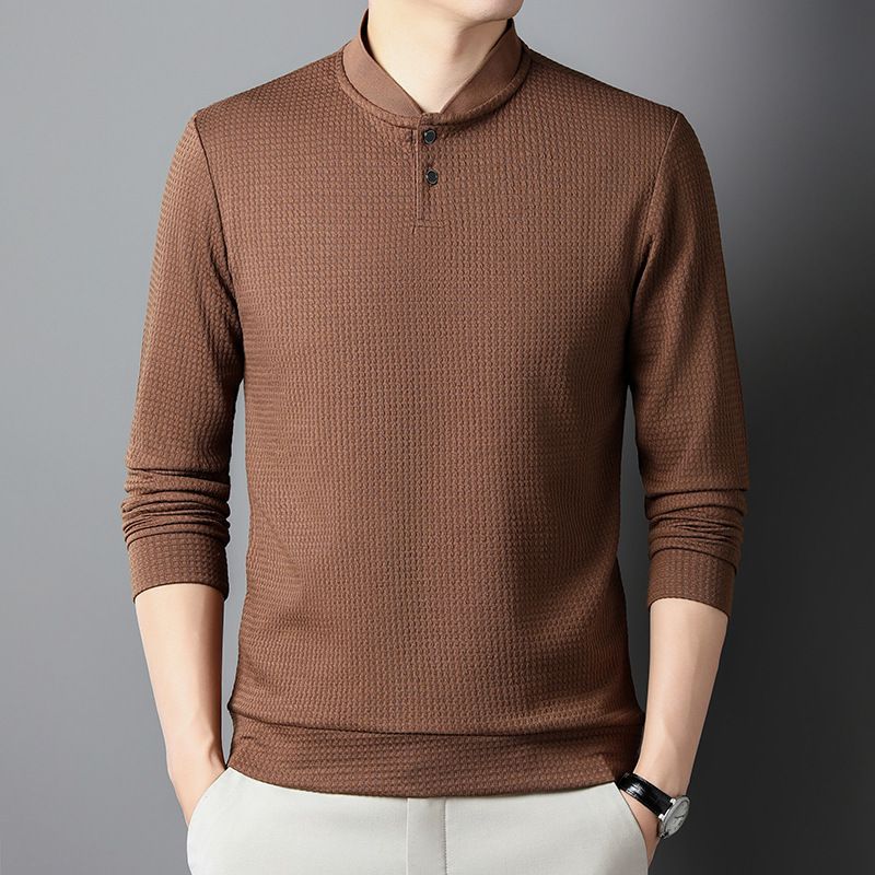 Autumn Men's 100% Polyester Fiber Solid Cotton Texture Puffer Hoodie Pullover Style Long Sleeved Lapel Shirt Loose Fit Spring  Sweaters