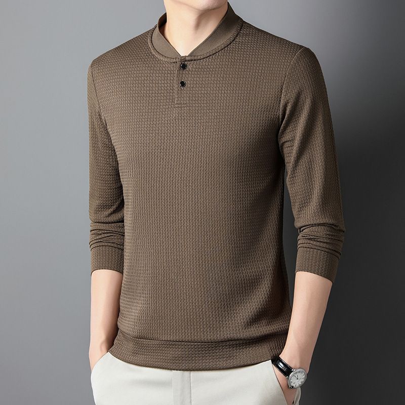Autumn Men's 100% Polyester Fiber Solid Cotton Texture Puffer Hoodie Pullover Style Long Sleeved Lapel Shirt Loose Fit Spring  Sweaters