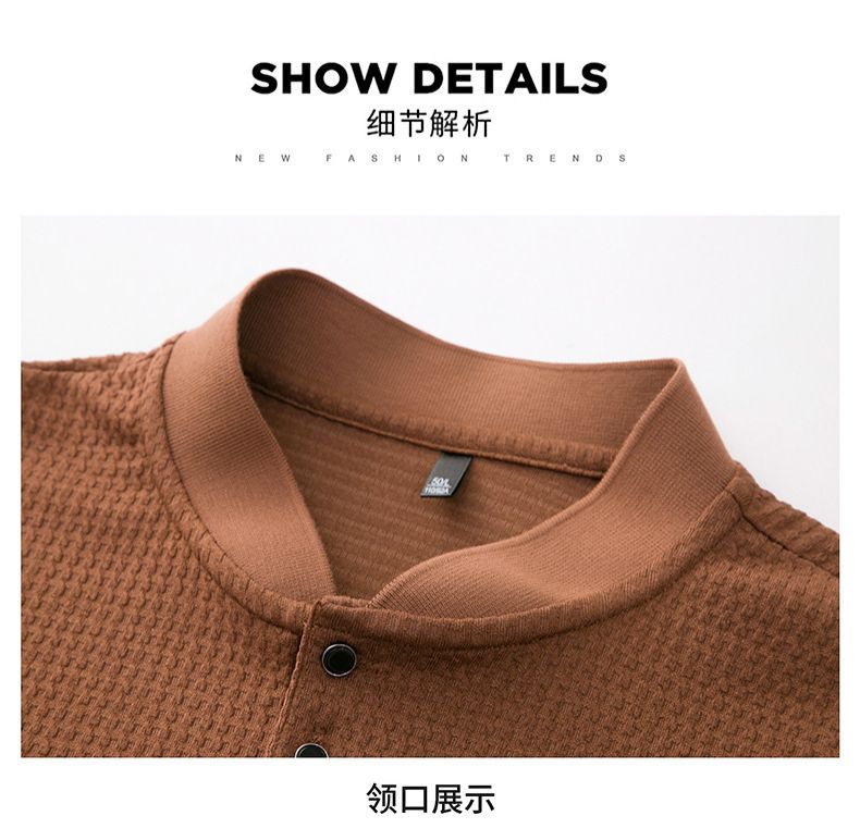 Autumn Men's 100% Polyester Fiber Solid Cotton Texture Puffer Hoodie Pullover Style Long Sleeved Lapel Shirt Loose Fit Spring  Sweaters