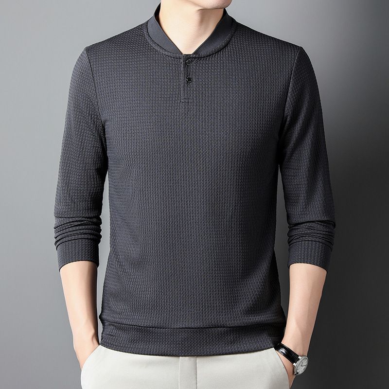 Autumn Men's 100% Polyester Fiber Solid Cotton Texture Puffer Hoodie Pullover Style Long Sleeved Lapel Shirt Loose Fit Spring  Sweaters
