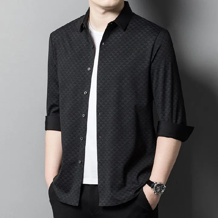 Men's Cardigan with Polo Collar Slimming Gentleman Style Letter Printed Solid Color Knitted Winter Wear Warm and Breathable Shirts