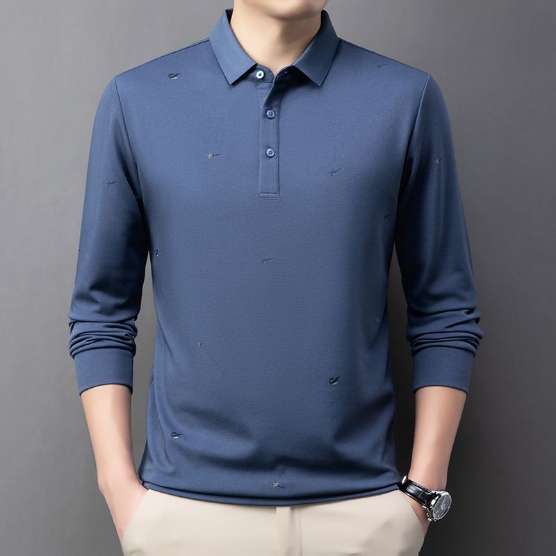Autumn New Casual Young Business Solid Color Polo Collar Long Sleeved T-shirt For Men  T-Shirts