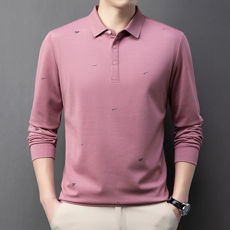 Autumn New Casual Young Business Solid Color Polo Collar Long Sleeved T-shirt For Men  T-Shirts
