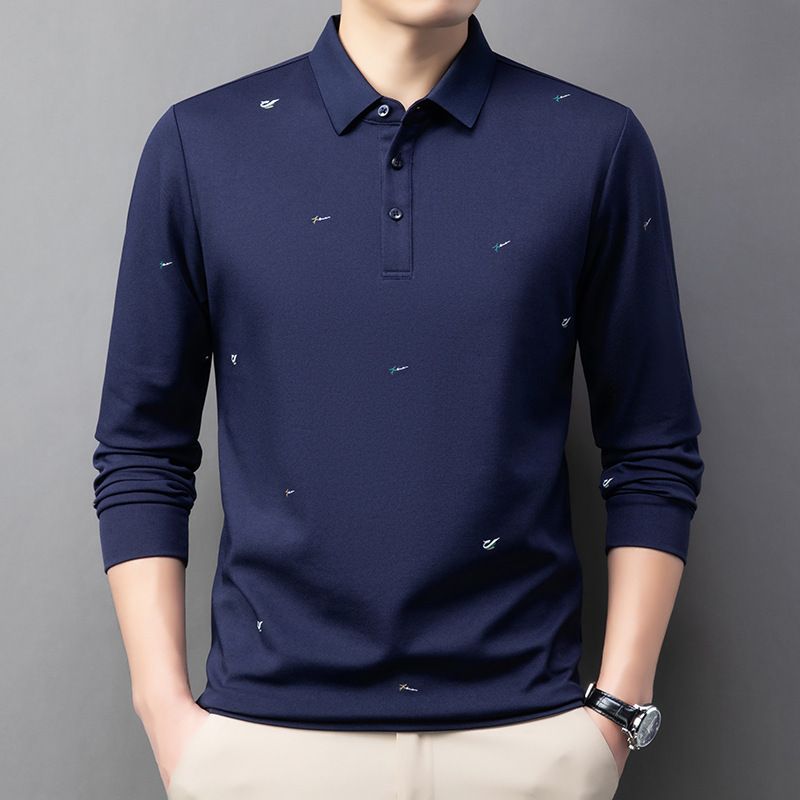 Autumn New Casual Young Business Solid Color Polo Collar Long Sleeved T-shirt For Men  T-Shirts