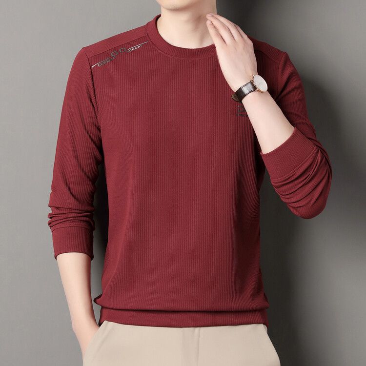 Spring and Autumn New Round Neck Waffle Transparent Pressure Label Craftsmanship Men's T-shirt Long Sleeve Customizable  T-Shirts