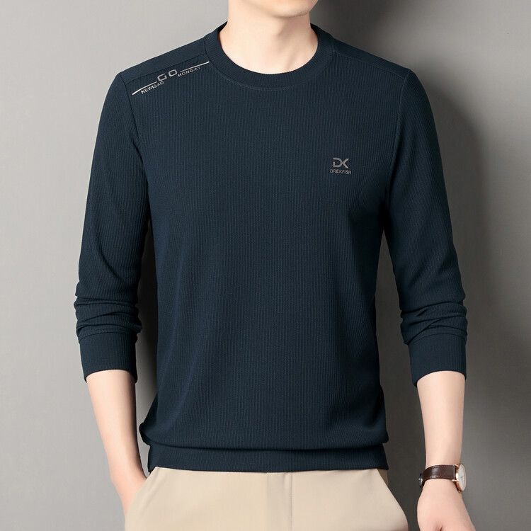 Spring and Autumn New Round Neck Waffle Transparent Pressure Label Craftsmanship Men's T-shirt Long Sleeve Customizable  T-Shirts