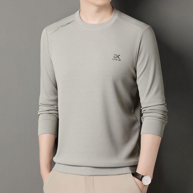 Spring and Autumn New Round Neck Waffle Transparent Pressure Label Craftsmanship Men's T-shirt Long Sleeve Customizable  T-Shirts