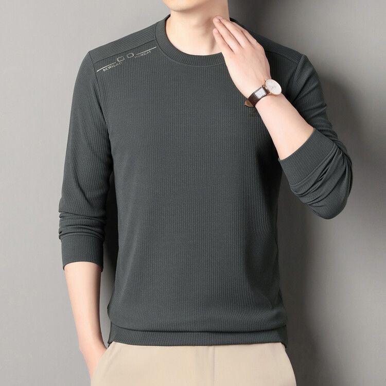 Spring and Autumn New Round Neck Waffle Transparent Pressure Label Craftsmanship Men's T-shirt Long Sleeve Customizable  T-Shirts