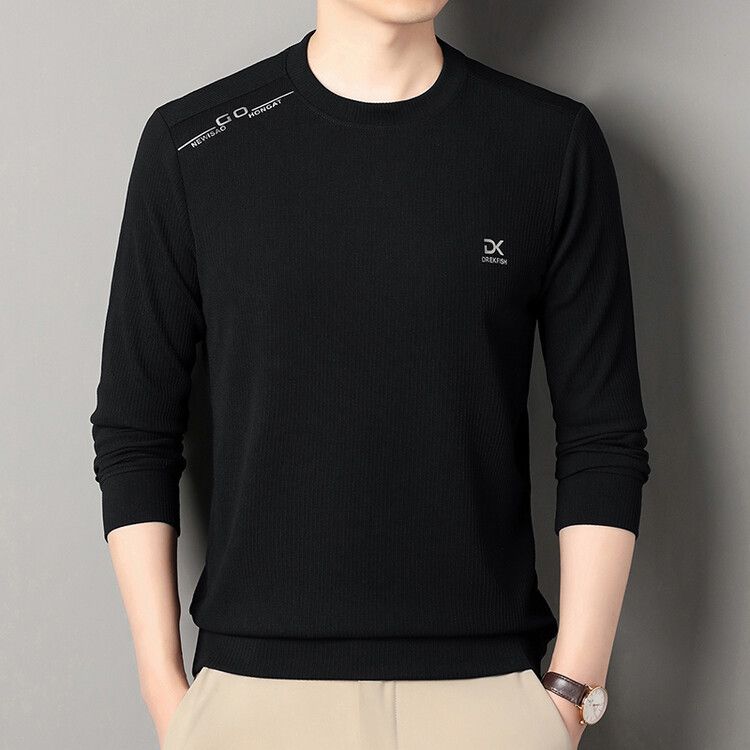 Spring and Autumn New Round Neck Waffle Transparent Pressure Label Craftsmanship Men's T-shirt Long Sleeve Customizable  T-Shirts