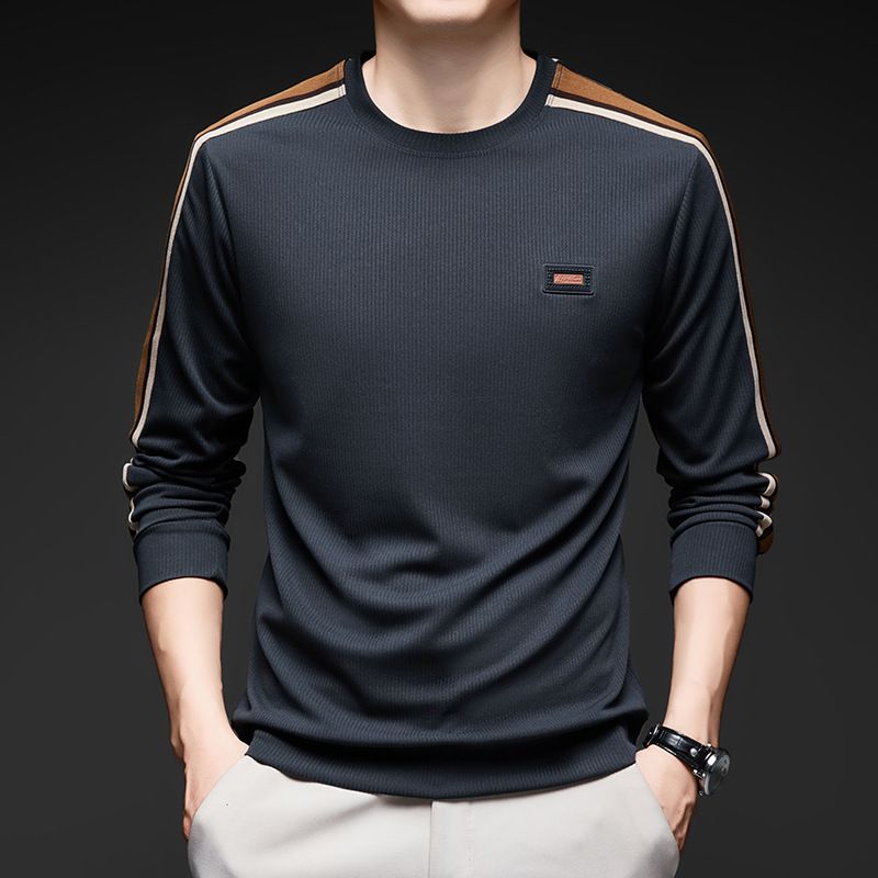 Spring and Autumn New Round Neck Waffle Transparent Pressure Label Craftsmanship Men's T-shirt Long Sleeve Customizable   T-Shirts