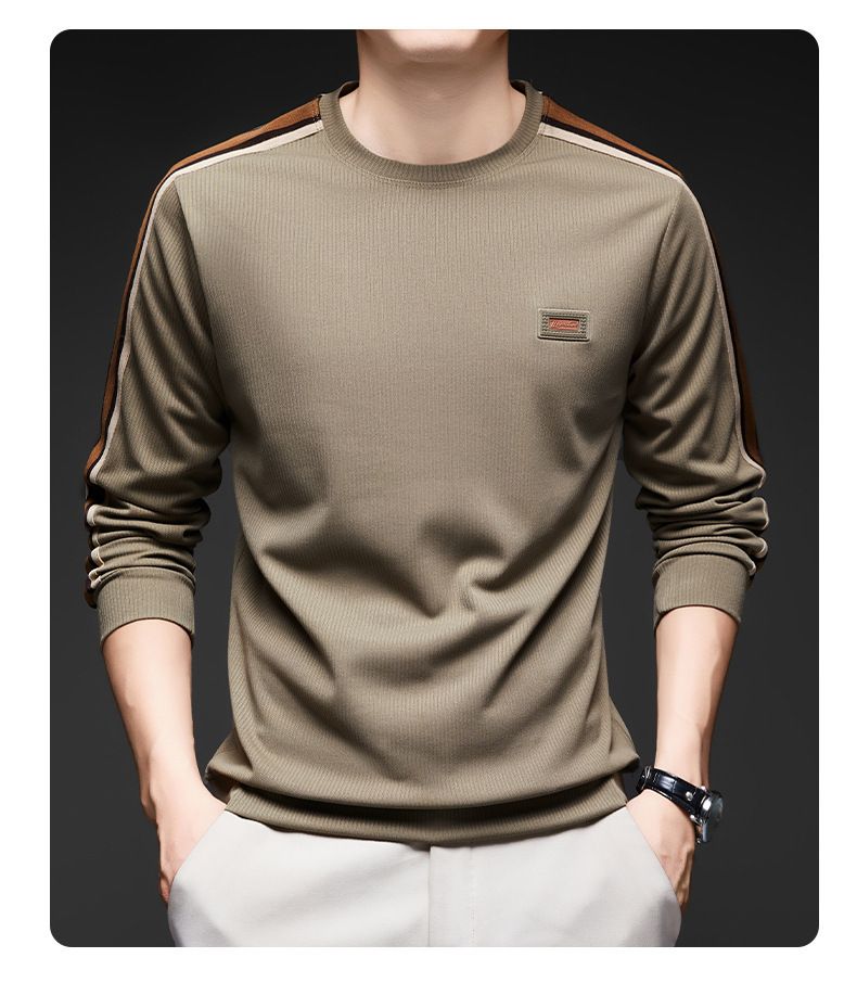 Spring and Autumn New Round Neck Waffle Transparent Pressure Label Craftsmanship Men's T-shirt Long Sleeve Customizable   T-Shirts