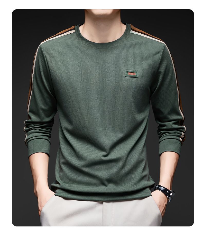 Spring and Autumn New Round Neck Waffle Transparent Pressure Label Craftsmanship Men's T-shirt Long Sleeve Customizable   T-Shirts