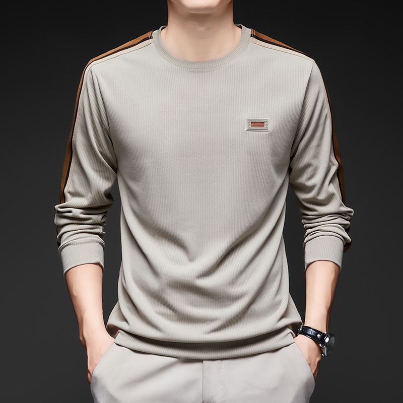 Spring and Autumn New Round Neck Waffle Transparent Pressure Label Craftsmanship Men's T-shirt Long Sleeve Customizable   T-Shirts