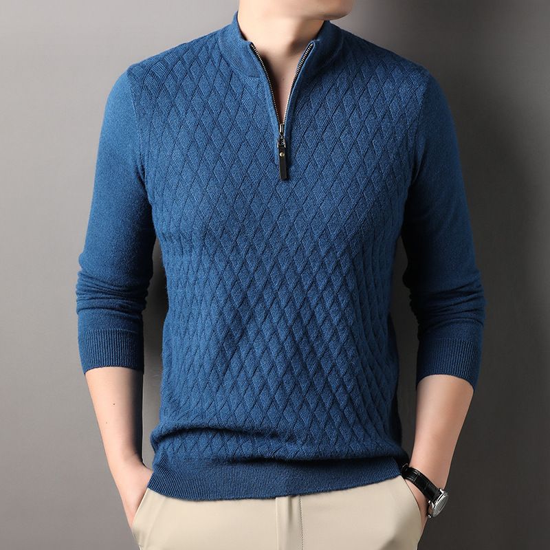 Man's 1-4 zip casual style long sleeve custom fit cable knit pullover sweater Sweaters