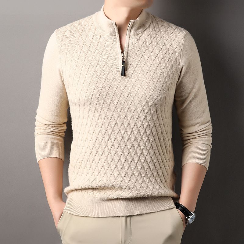 Man's 1-4 zip casual style long sleeve custom fit cable knit pullover sweater Sweaters