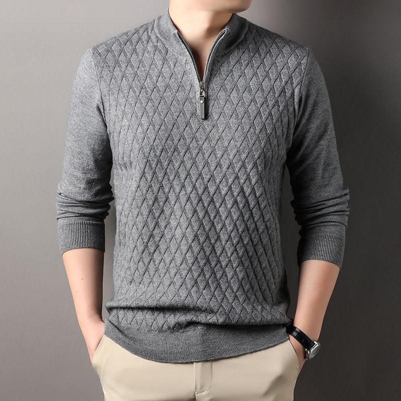 Man's 1-4 zip casual style long sleeve custom fit cable knit pullover sweater Sweaters