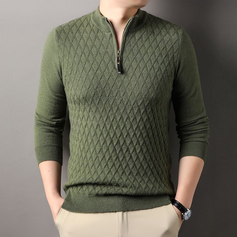 Man's 1-4 zip casual style long sleeve custom fit cable knit pullover sweater Sweaters