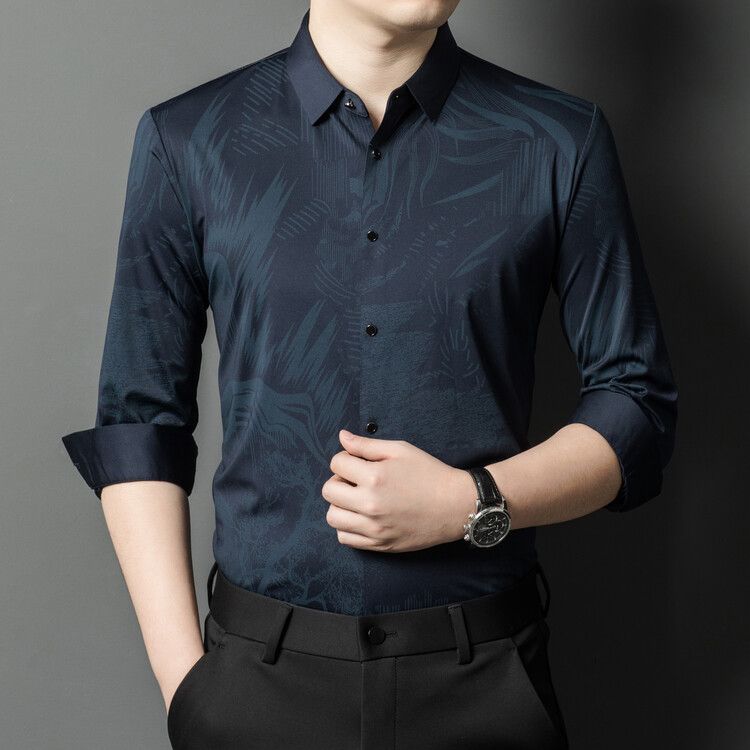 Scarless short sleeved shirt, draped ice silk men's top, business casual half sleeved slim fit shirt, summer Shirts