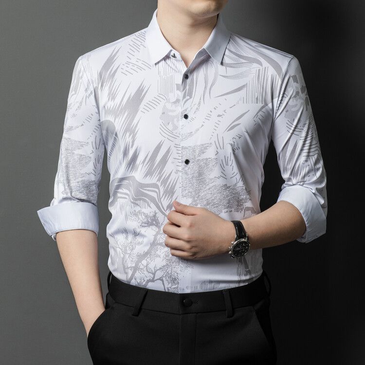 Scarless short sleeved shirt, draped ice silk men's top, business casual half sleeved slim fit shirt, summer Shirts