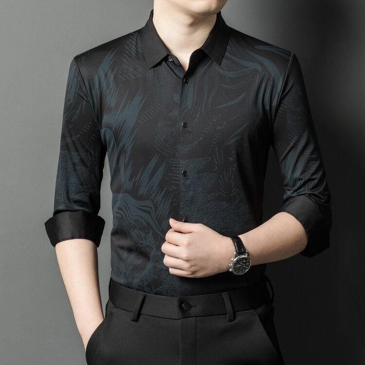 Scarless short sleeved shirt, draped ice silk men's top, business casual half sleeved slim fit shirt, summer Shirts