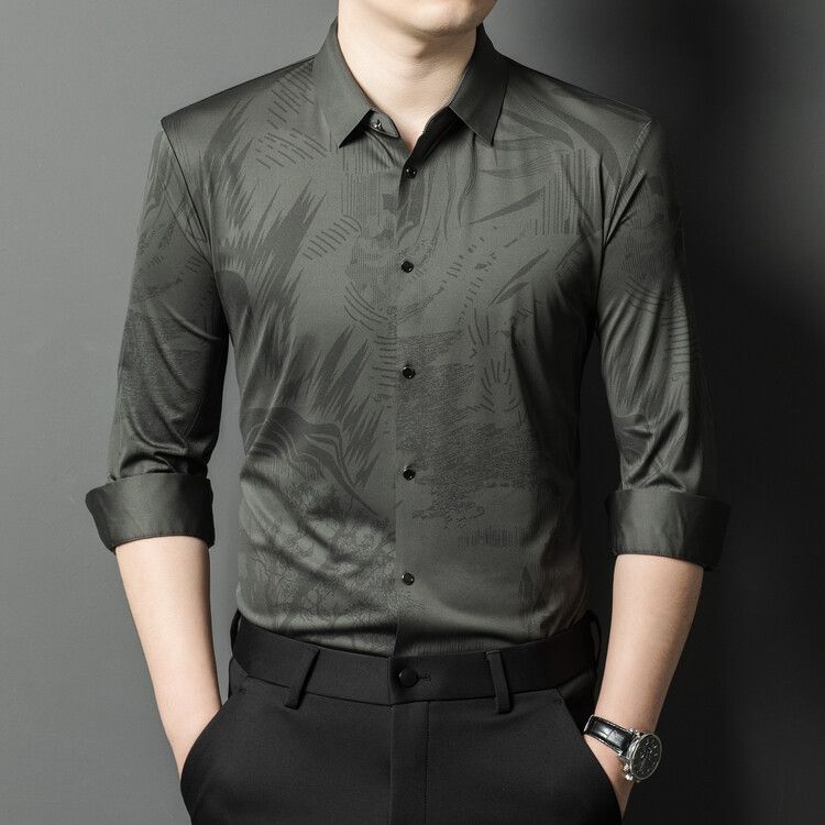 Scarless short sleeved shirt, draped ice silk men's top, business casual half sleeved slim fit shirt, summer Shirts