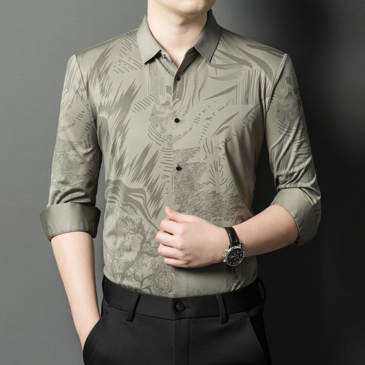 Scarless short sleeved shirt, draped ice silk men's top, business casual half sleeved slim fit shirt, summer Shirts