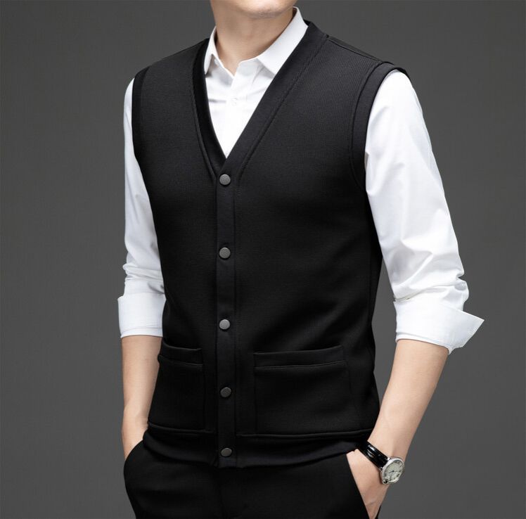 Top quality business sleeveless knitted waistcoat men washable warm outdoor formal wear work uniform waistcoat