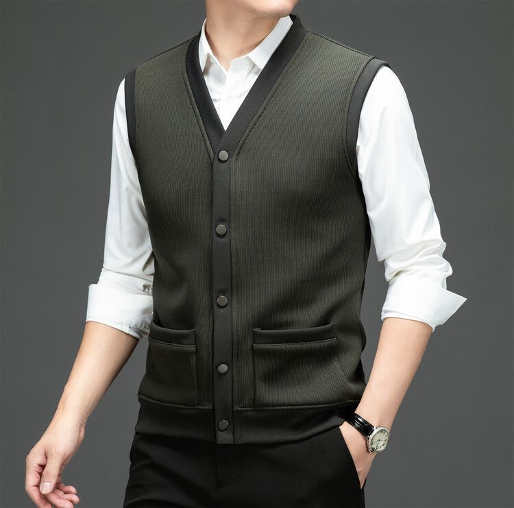 Top quality business sleeveless knitted waistcoat men washable warm outdoor formal wear work uniform waistcoat