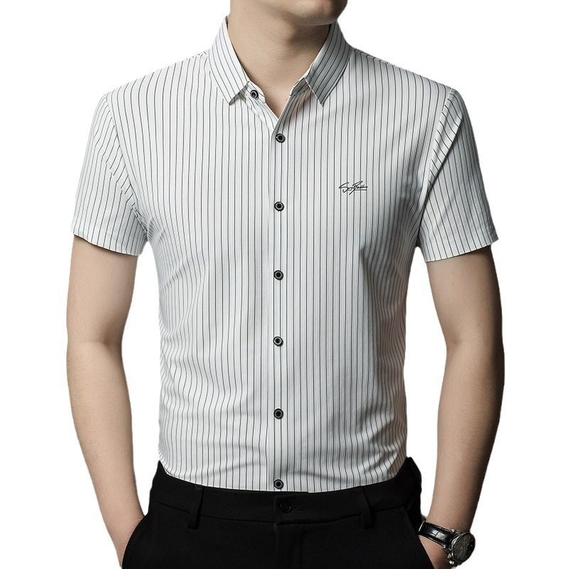 Summer Business Shirt Slim Fit Soft Breathable Loose Casual Striped Short Sleeve Shirt For Men Shirts