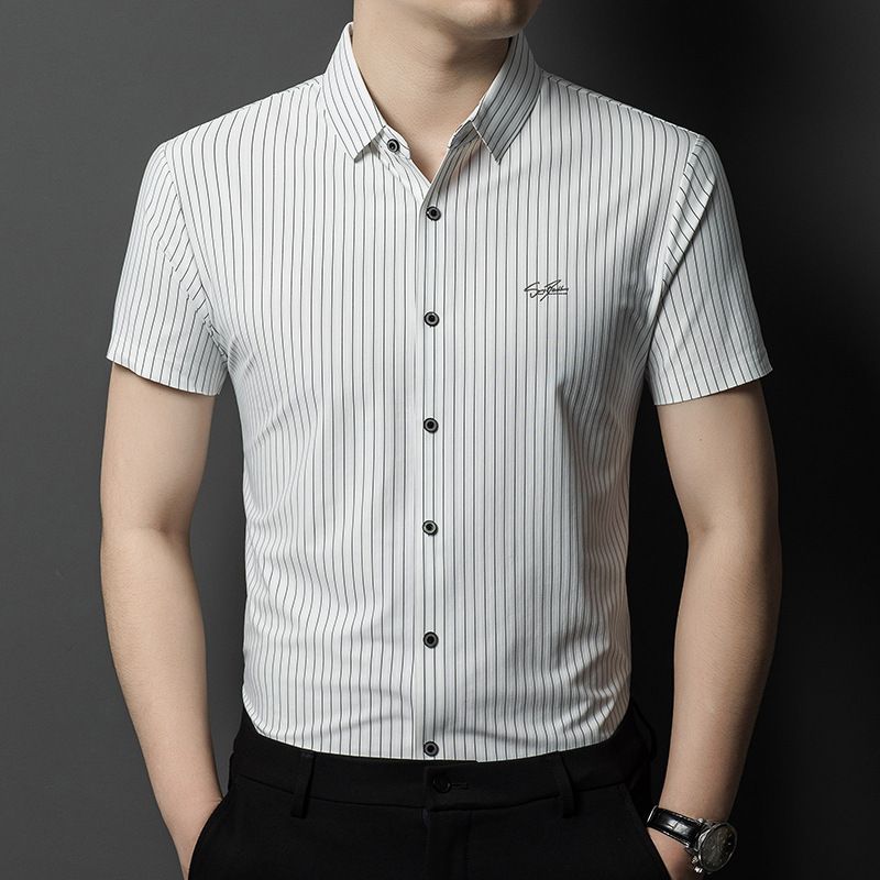 Summer Business Shirt Slim Fit Soft Breathable Loose Casual Striped Short Sleeve Shirt For Men Shirts