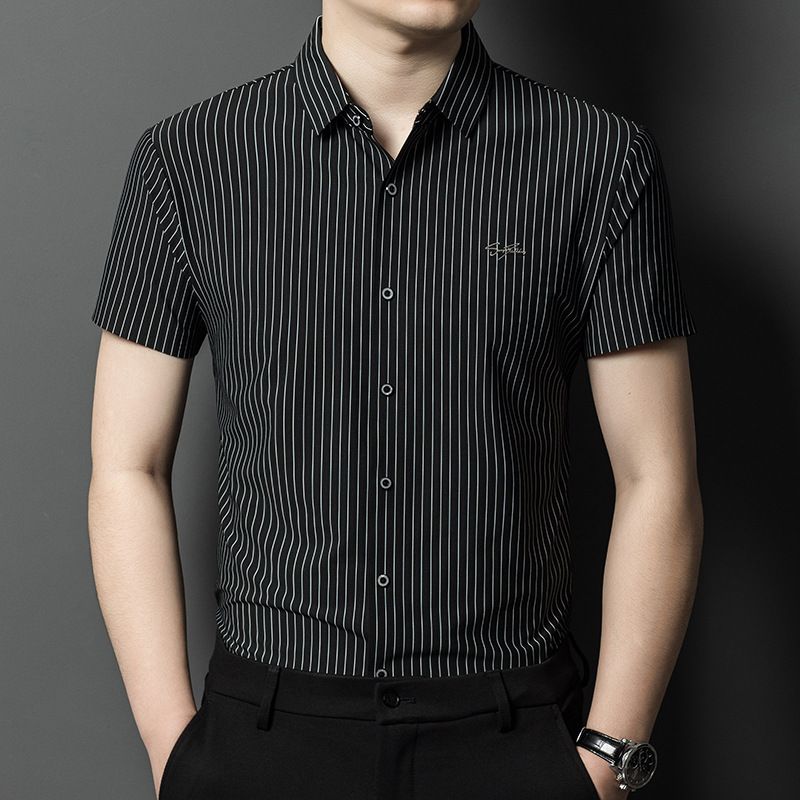 Summer Business Shirt Slim Fit Soft Breathable Loose Casual Striped Short Sleeve Shirt For Men Shirts