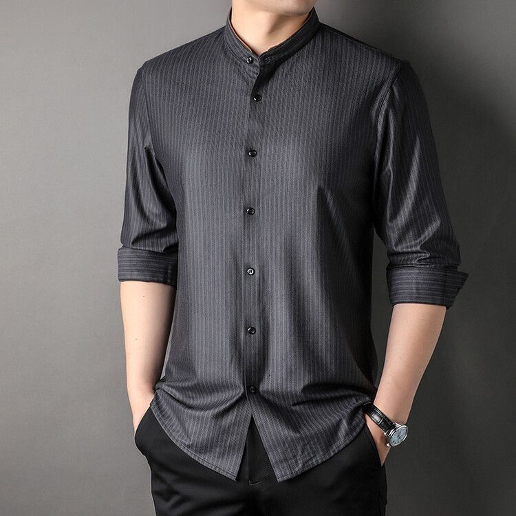 New Men's Cotton Shirt Stand Collar Long Sleeve Shirt Male Chinese Style New Cotton Linen Men's High Quality Shirt