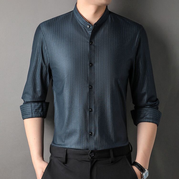 New Men's Cotton Shirt Stand Collar Long Sleeve Shirt Male Chinese Style New Cotton Linen Men's High Quality Shirt