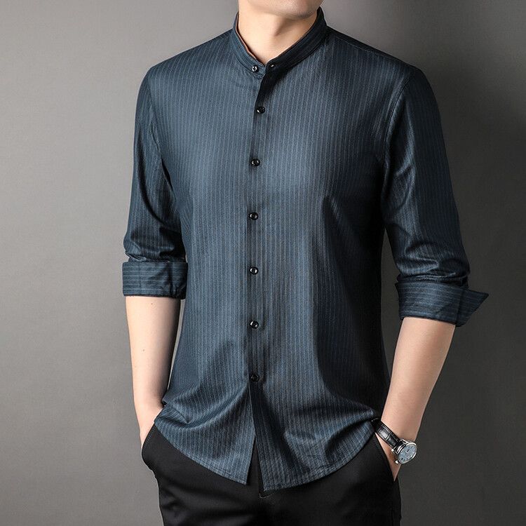 New Men's Cotton Shirt Stand Collar Long Sleeve Shirt Male Chinese Style New Cotton Linen Men's High Quality Shirt