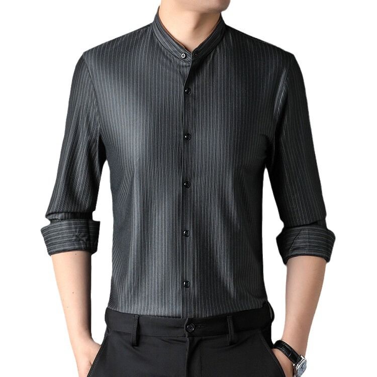 New Men's Cotton Shirt Stand Collar Long Sleeve Shirt Male Chinese Style New Cotton Linen Men's High Quality Shirt