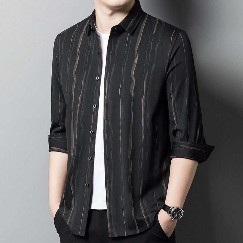 High Quality Shirts Striped Ice Silk Comfortable Slim Fit Breathable Business Slim Fit Men's Shirts