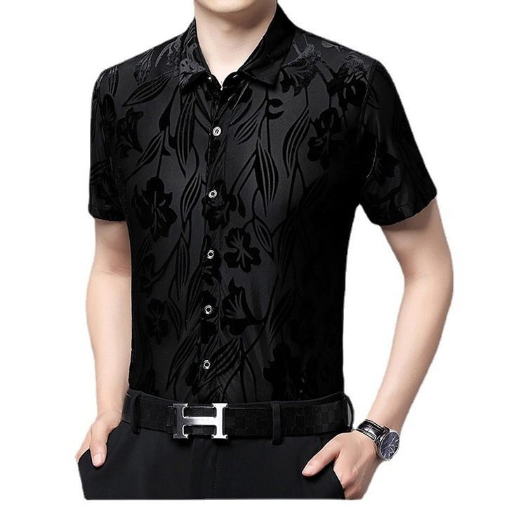 Summer men's bright dragon shirt casual short-sleeved blouse dark shirt wear no-iron Shirts